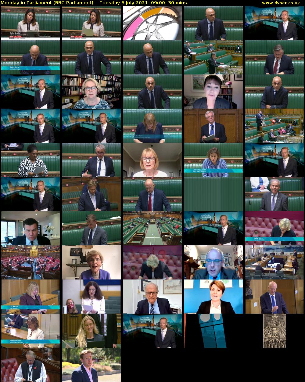 Monday in Parliament (BBC Parliament) Tuesday 6 July 2021 09:00 - 09:30