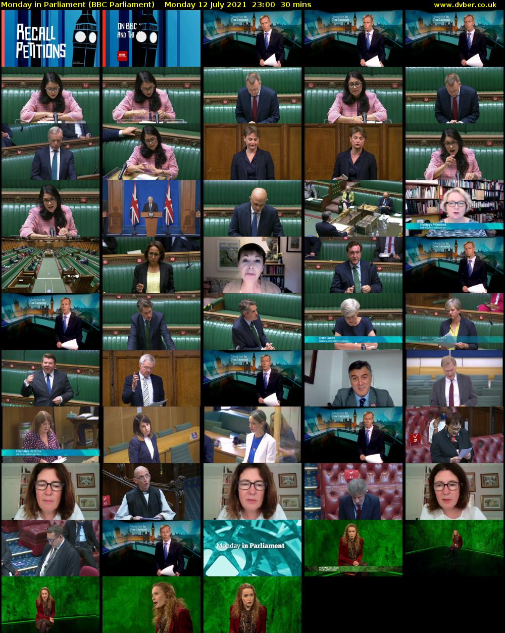 Monday in Parliament (BBC Parliament) Monday 12 July 2021 23:00 - 23:30