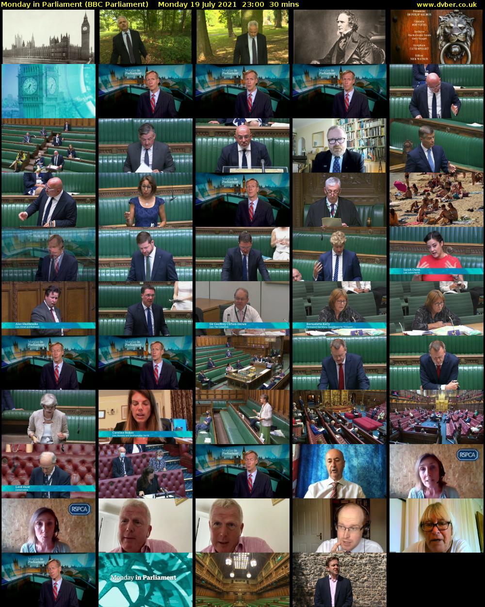 Monday in Parliament (BBC Parliament) Monday 19 July 2021 23:00 - 23:30