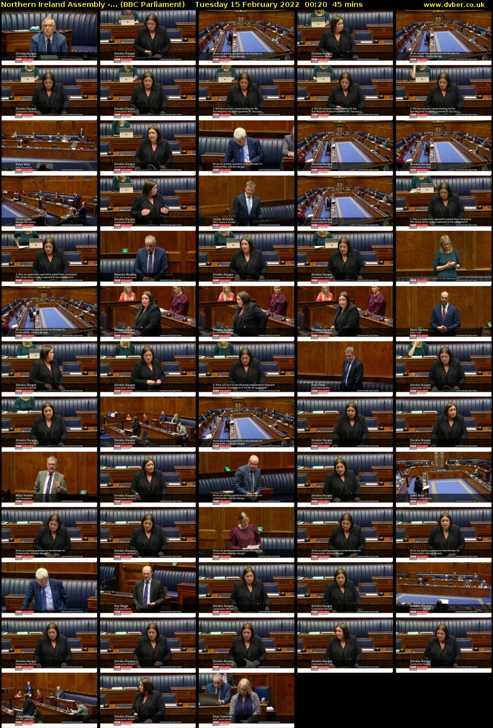 Northern Ireland Assembly -... (BBC Parliament) Tuesday 15 February 2022 00:20 - 01:05