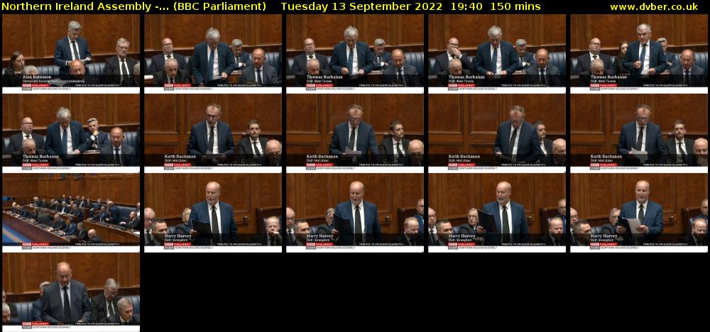 Northern Ireland Assembly -... (BBC Parliament) Tuesday 13 September 2022 19:40 - 22:10