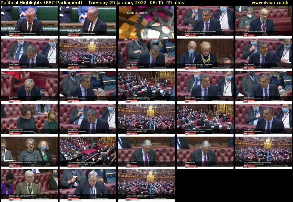Political Highlights (BBC Parliament) Tuesday 25 January 2022 08:45 - 09:30