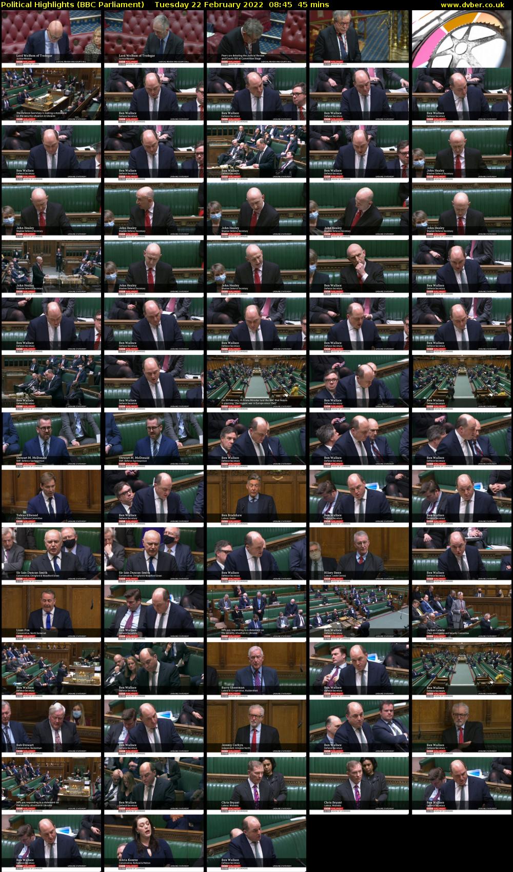 Political Highlights (BBC Parliament) Tuesday 22 February 2022 08:45 - 09:30