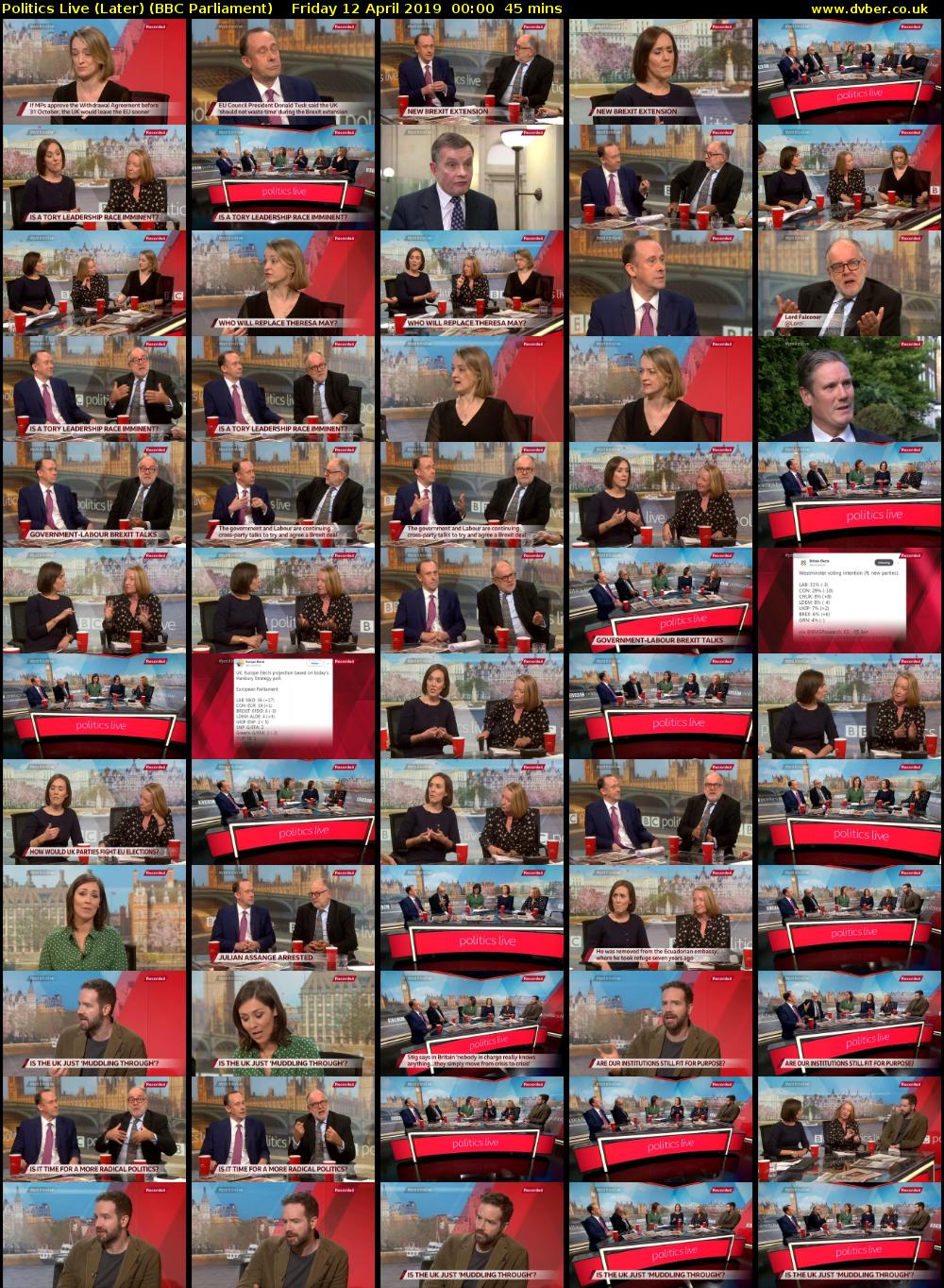 Politics Live (Later) (BBC Parliament) Friday 12 April 2019 00:00 - 00:45