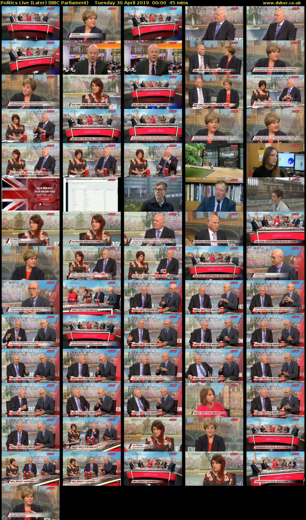 Politics Live (Later) (BBC Parliament) Tuesday 30 April 2019 00:00 - 00:45