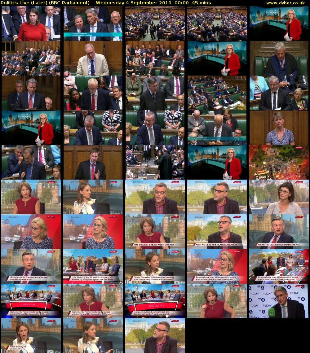 Politics Live (Later) (BBC Parliament) Wednesday 4 September 2019 00:00 - 00:45