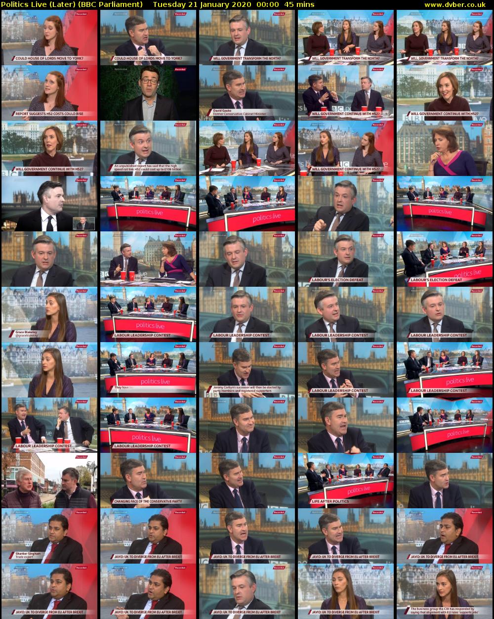 Politics Live (Later) (BBC Parliament) Tuesday 21 January 2020 00:00 - 00:45