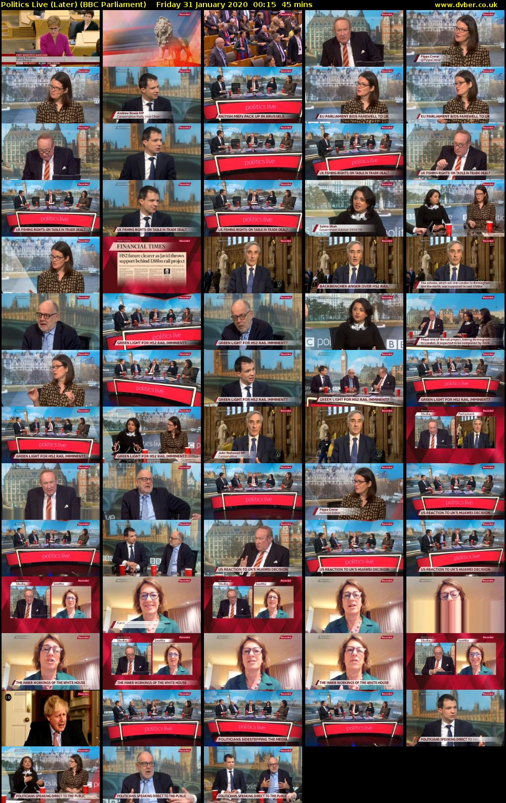 Politics Live (Later) (BBC Parliament) Friday 31 January 2020 00:15 - 01:00