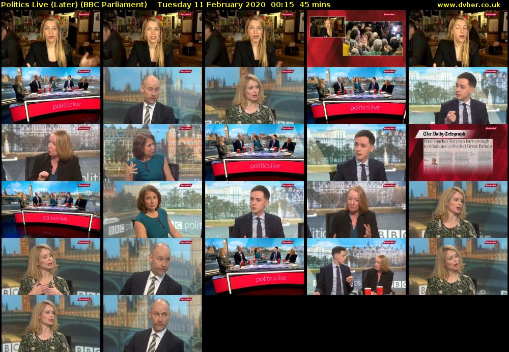 Politics Live (Later) (BBC Parliament) Tuesday 11 February 2020 00:15 - 01:00