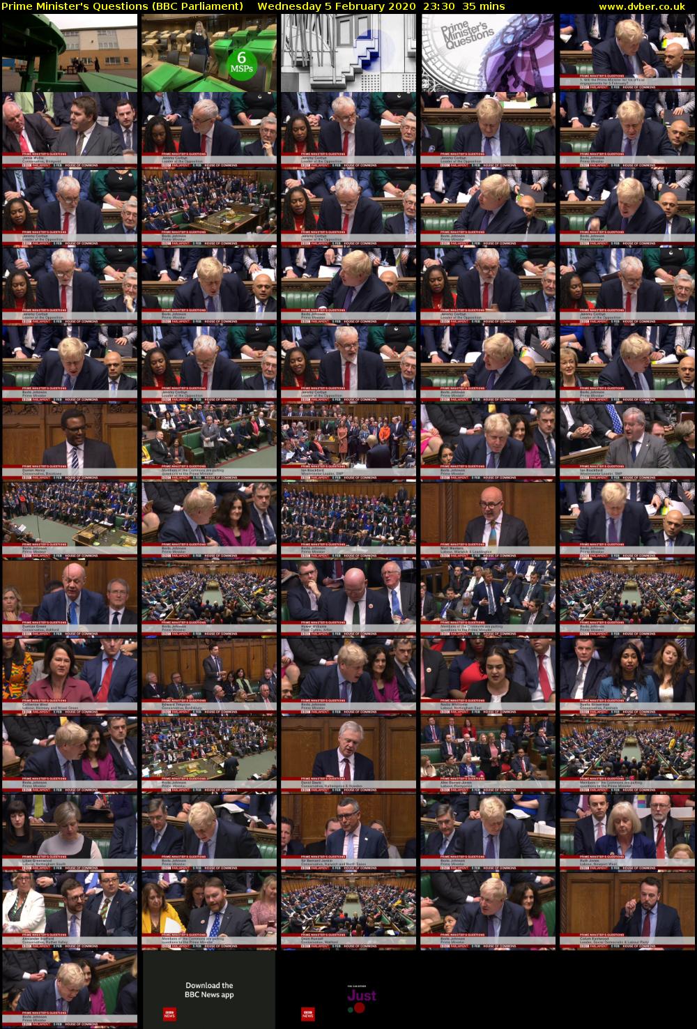 Prime Minister's Questions (BBC Parliament) Wednesday 5 February 2020 23:30 - 00:05