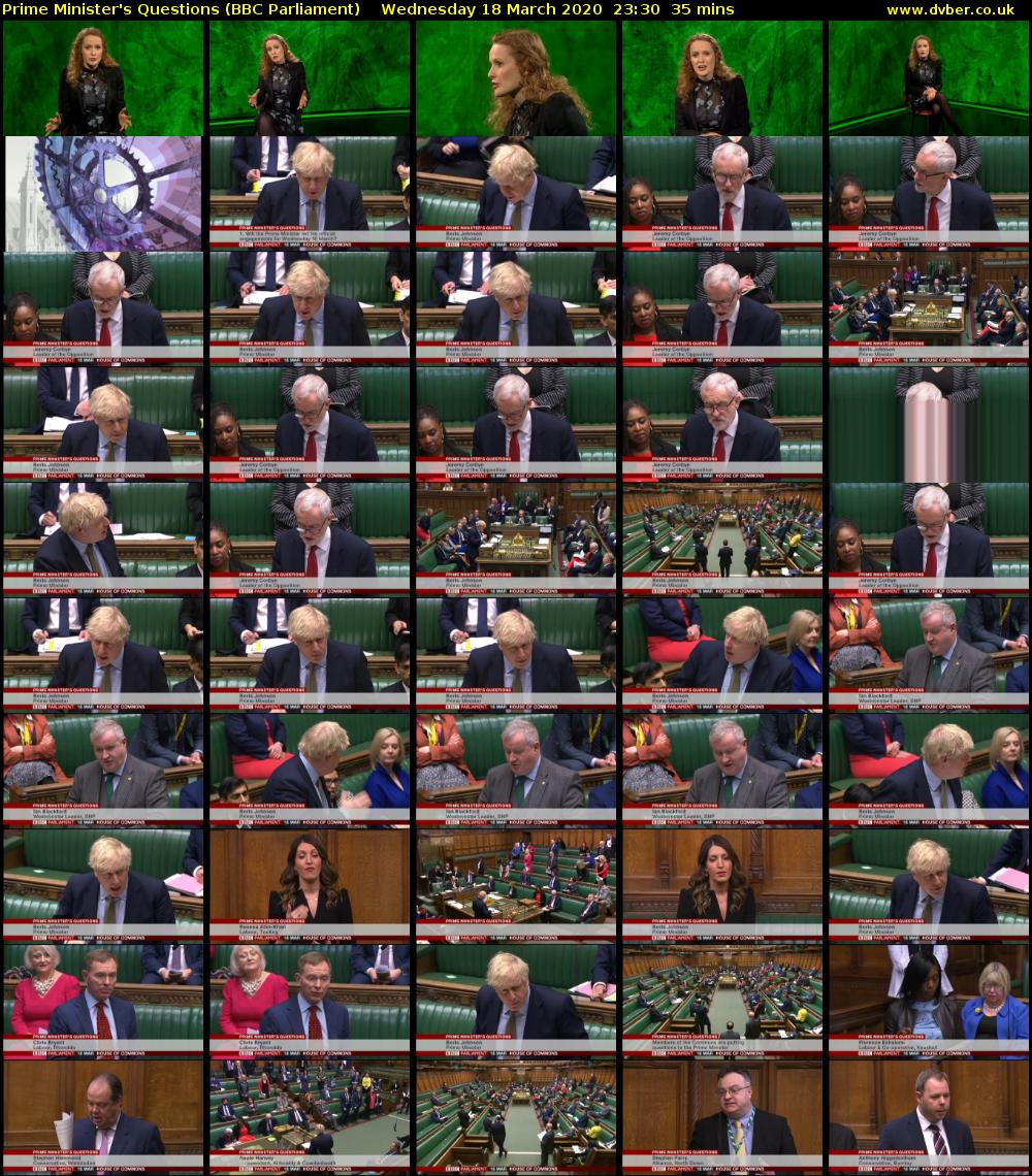 Prime Minister's Questions (BBC Parliament) Wednesday 18 March 2020 23:30 - 00:05