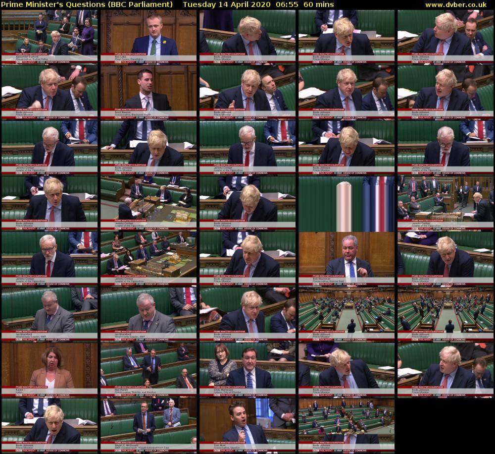 Prime Minister's Questions (BBC Parliament) Tuesday 14 April 2020 06:55 - 07:55