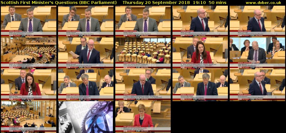 Scottish First Minister's Questions (BBC Parliament) Thursday 20 September 2018 19:10 - 20:00