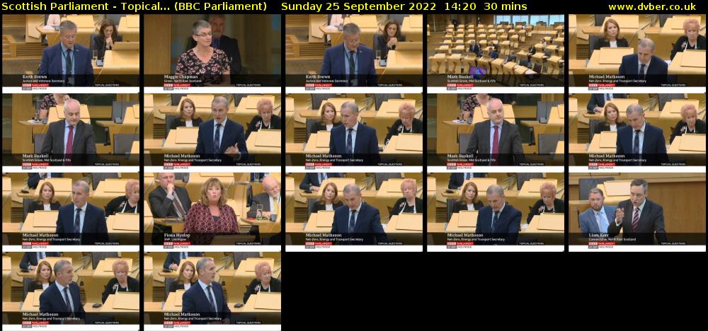Scottish Parliament - Topical... (BBC Parliament) Sunday 25 September 2022 14:20 - 14:50