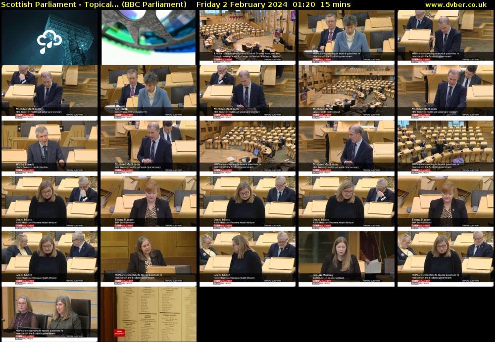 Scottish Parliament - Topical... (BBC Parliament) Friday 2 February 2024 01:20 - 01:35