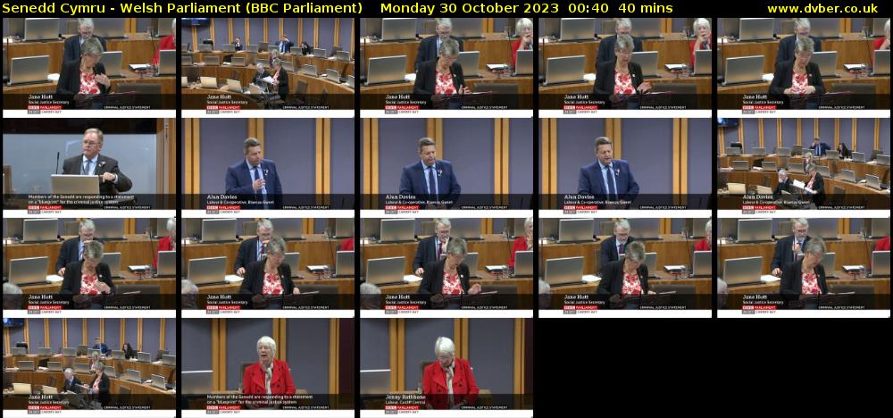 Senedd Cymru - Welsh Parliament (BBC Parliament) Monday 30 October 2023 00:40 - 01:20