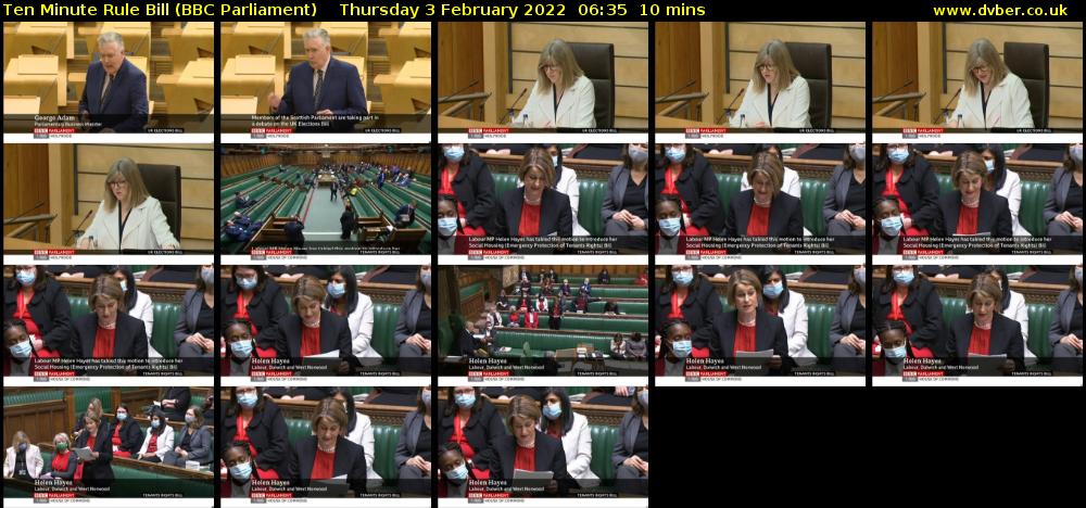 Ten Minute Rule Bill (BBC Parliament) Thursday 3 February 2022 06:35 - 06:45