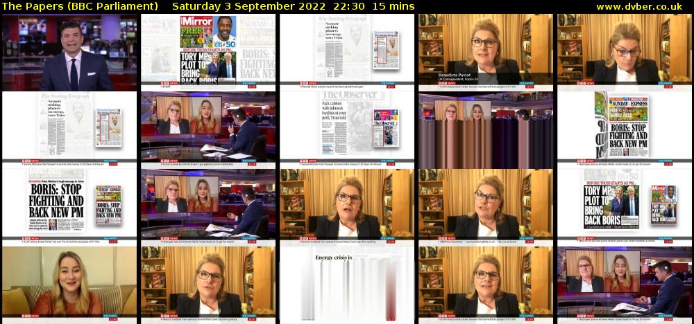 The Papers (BBC Parliament) Saturday 3 September 2022 22:30 - 22:45