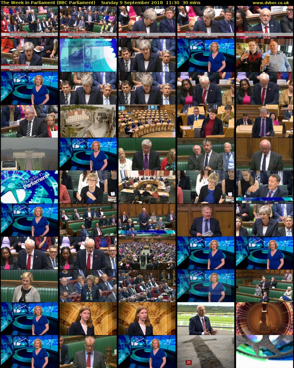 The Week in Parliament (BBC Parliament) Sunday 9 September 2018 11:30 - 12:00