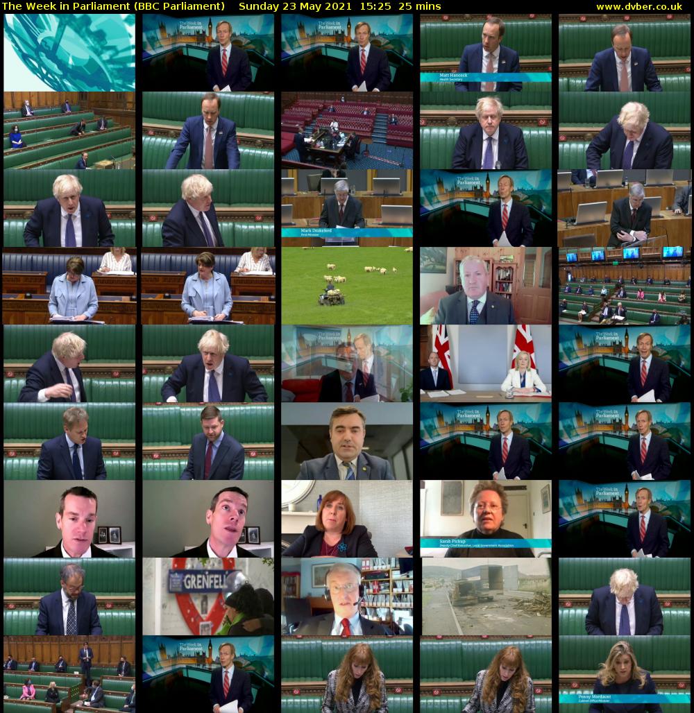 The Week in Parliament (BBC Parliament) Sunday 23 May 2021 15:25 - 15:50