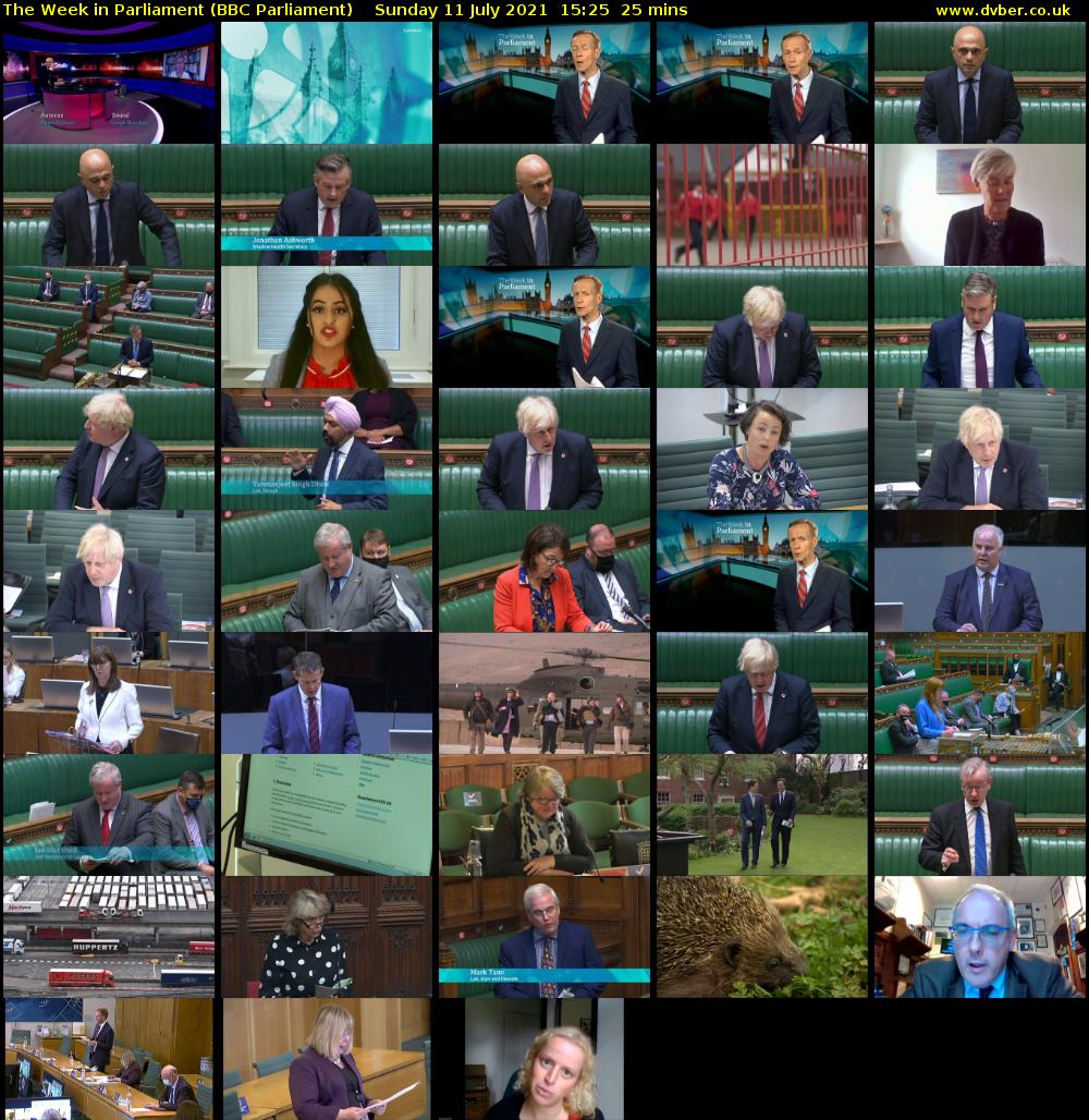 The Week in Parliament (BBC Parliament) Sunday 11 July 2021 15:25 - 15:50