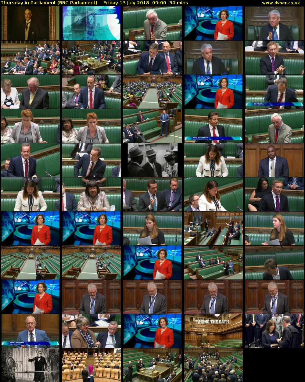 Thursday in Parliament (BBC Parliament) Friday 13 July 2018 09:00 - 09:30