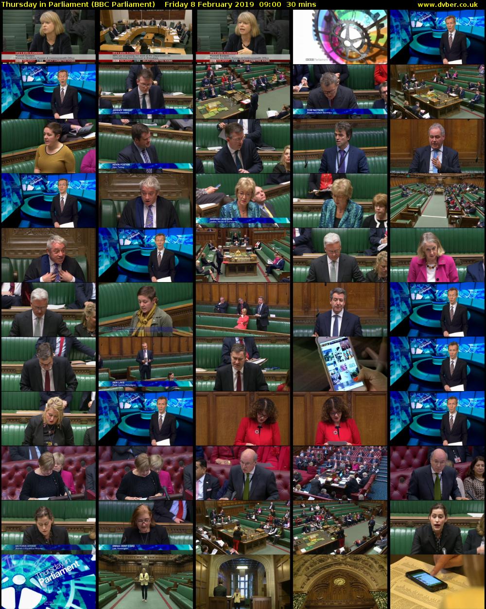 Thursday in Parliament (BBC Parliament) Friday 8 February 2019 09:00 - 09:30