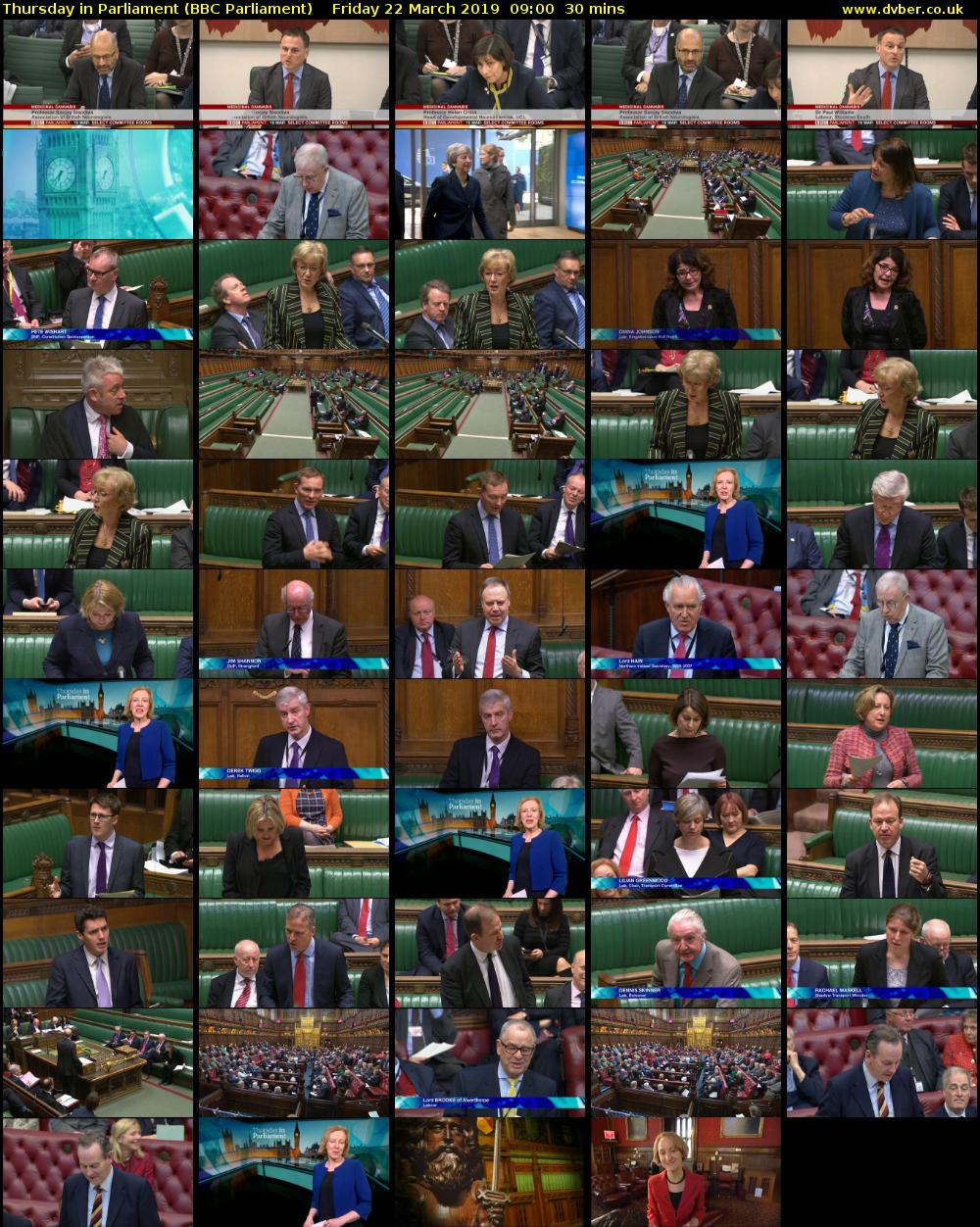 Thursday in Parliament (BBC Parliament) Friday 22 March 2019 09:00 - 09:30