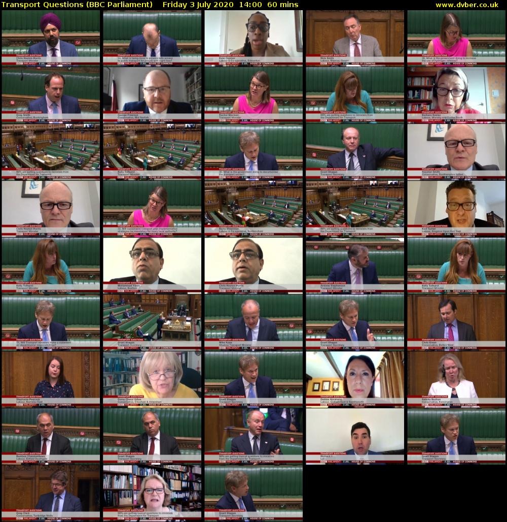 Transport Questions (BBC Parliament) Friday 3 July 2020 14:00 - 15:00