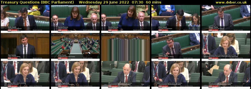 Treasury Questions (BBC Parliament) Wednesday 29 June 2022 07:30 - 08:30
