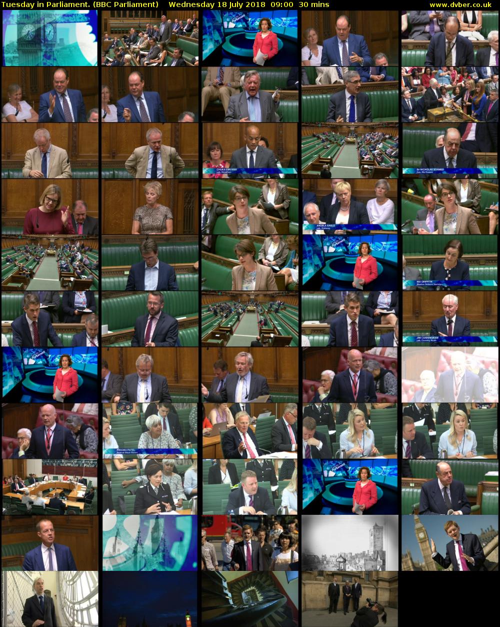 Tuesday in Parliament. (BBC Parliament) Wednesday 18 July 2018 09:00 - 09:30