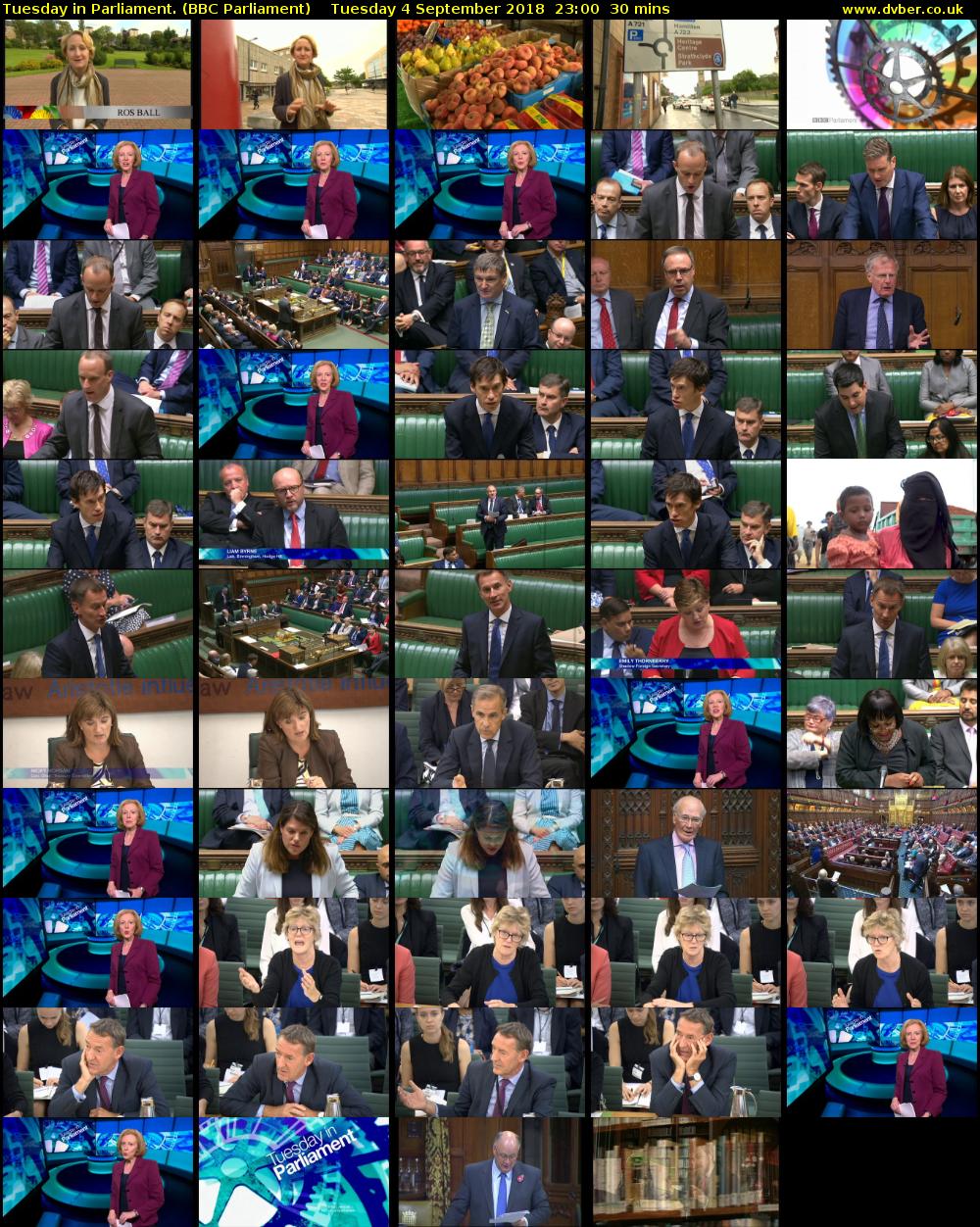 Tuesday in Parliament. (BBC Parliament) Tuesday 4 September 2018 23:00 - 23:30