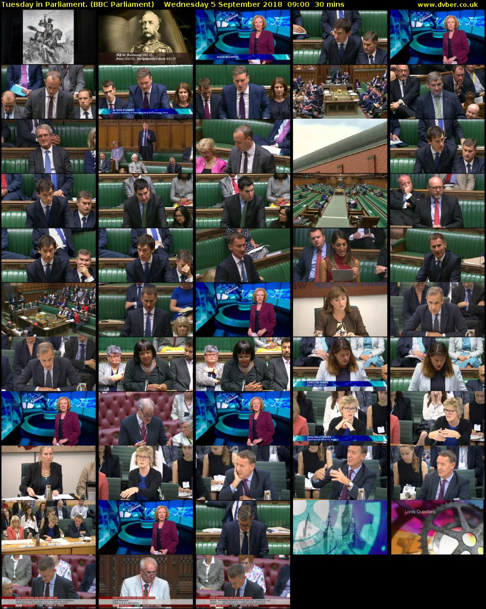Tuesday in Parliament. (BBC Parliament) Wednesday 5 September 2018 09:00 - 09:30