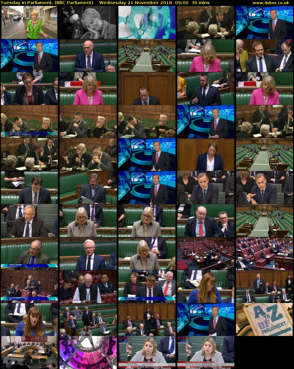 Tuesday in Parliament. (BBC Parliament) Wednesday 21 November 2018 09:00 - 09:30
