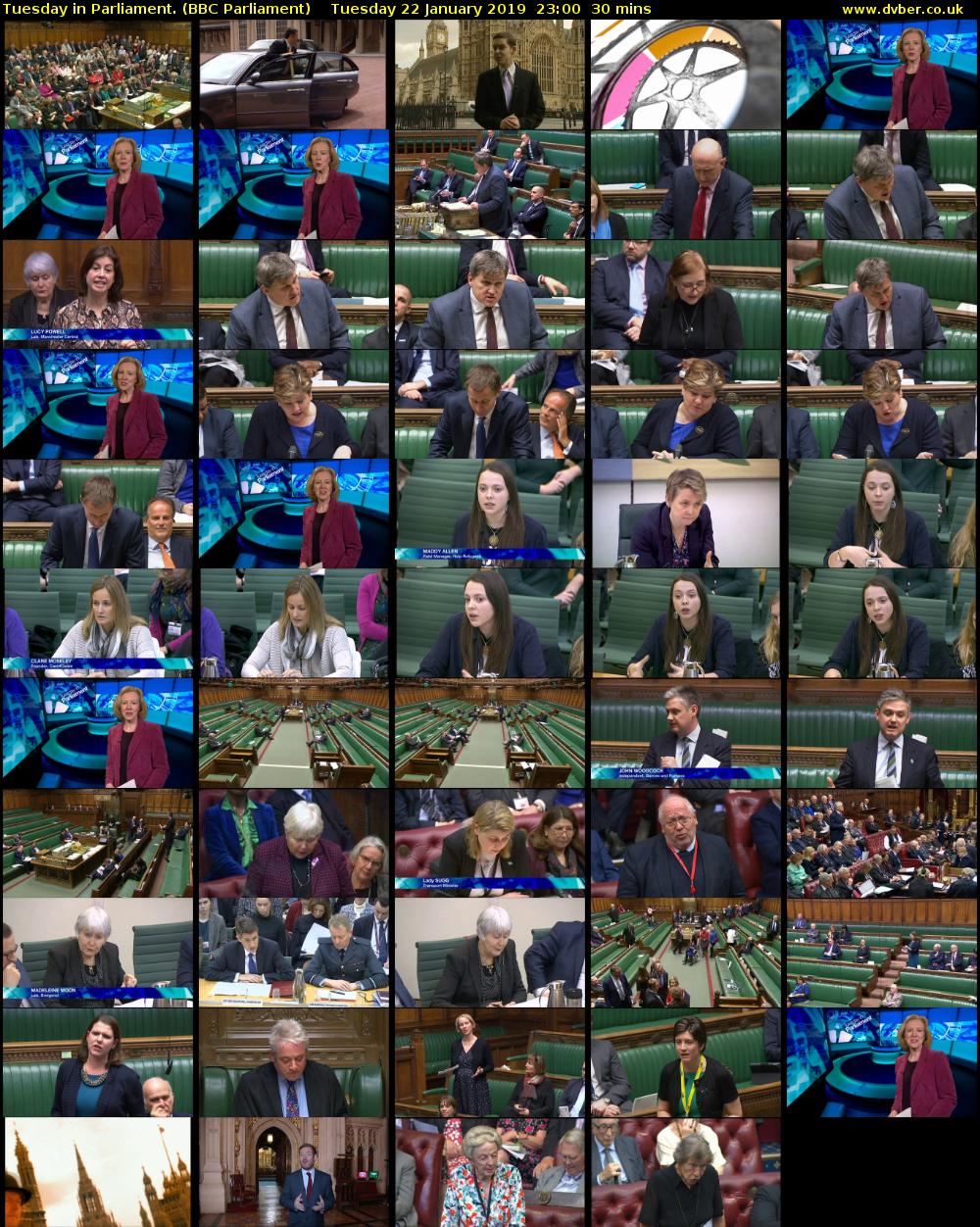 Tuesday in Parliament. (BBC Parliament) Tuesday 22 January 2019 23:00 - 23:30