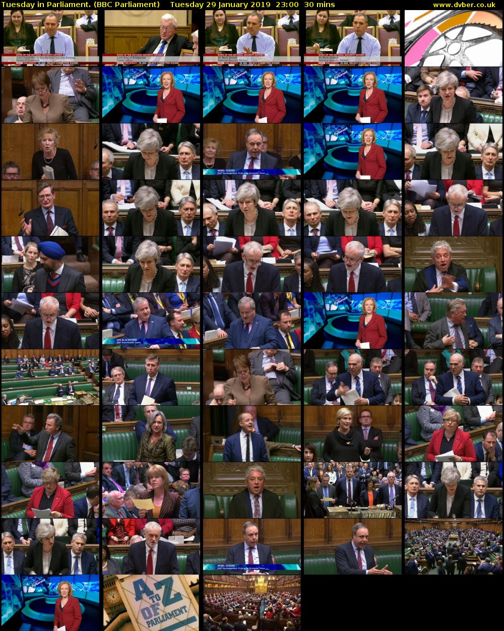 Tuesday in Parliament. (BBC Parliament) Tuesday 29 January 2019 23:00 - 23:30