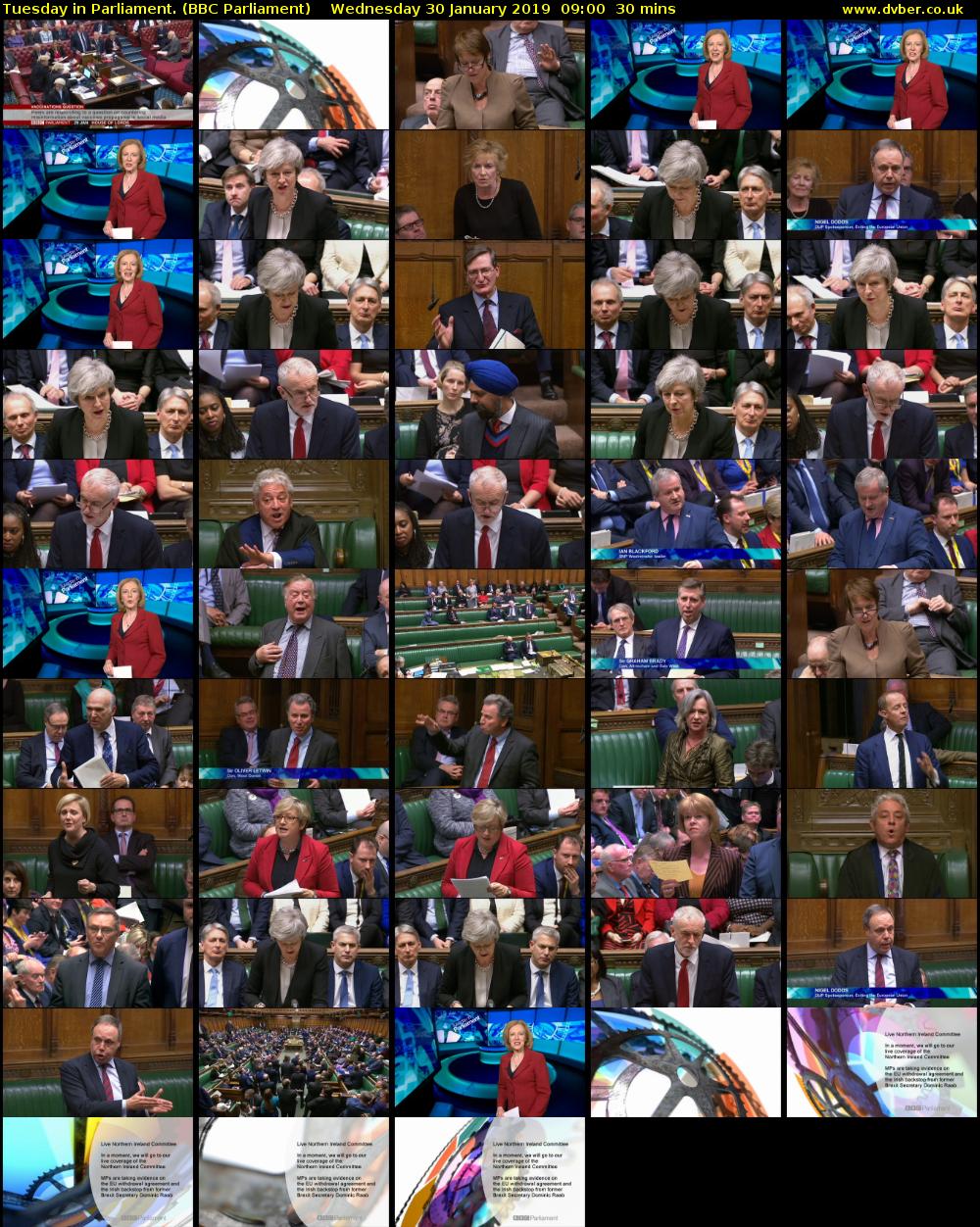 Tuesday in Parliament. (BBC Parliament) Wednesday 30 January 2019 09:00 - 09:30