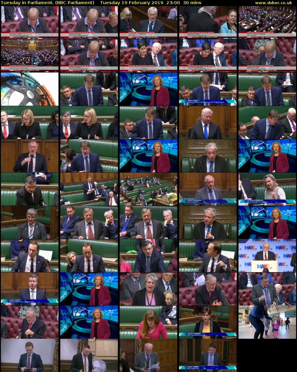 Tuesday in Parliament. (BBC Parliament) Tuesday 19 February 2019 23:00 - 23:30