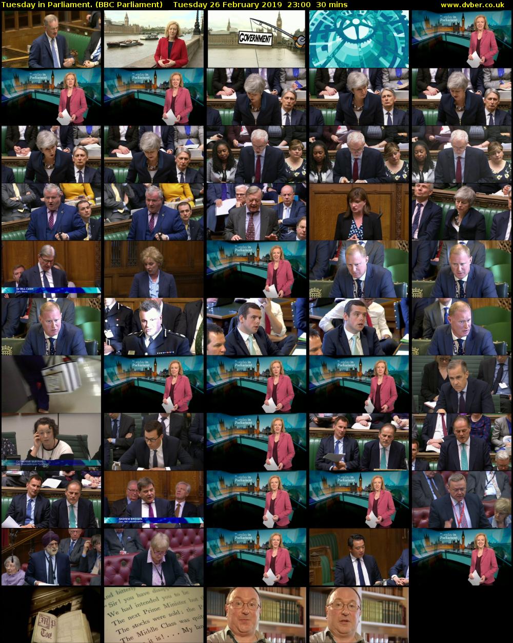 Tuesday in Parliament. (BBC Parliament) Tuesday 26 February 2019 23:00 - 23:30