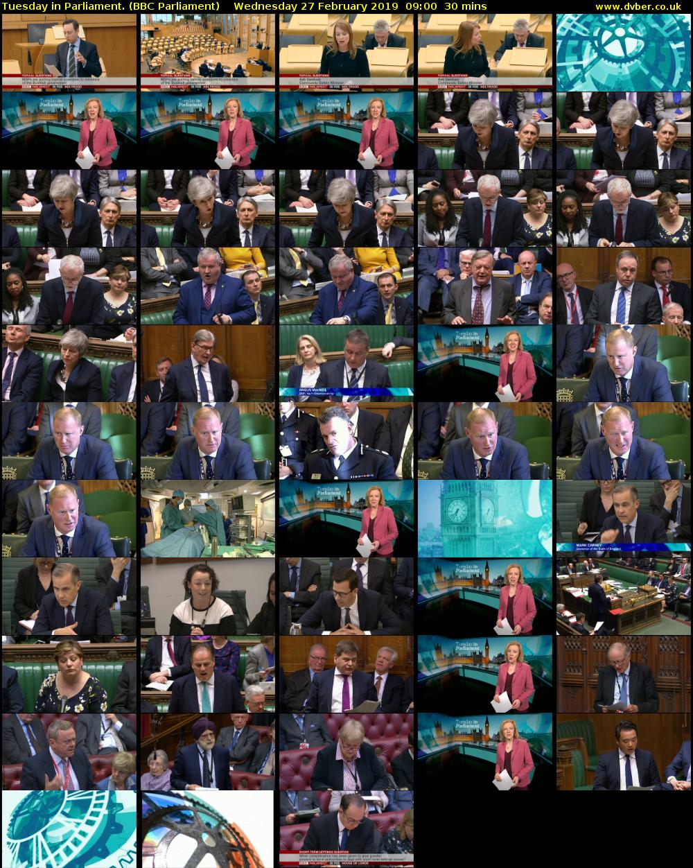 Tuesday in Parliament. (BBC Parliament) Wednesday 27 February 2019 09:00 - 09:30