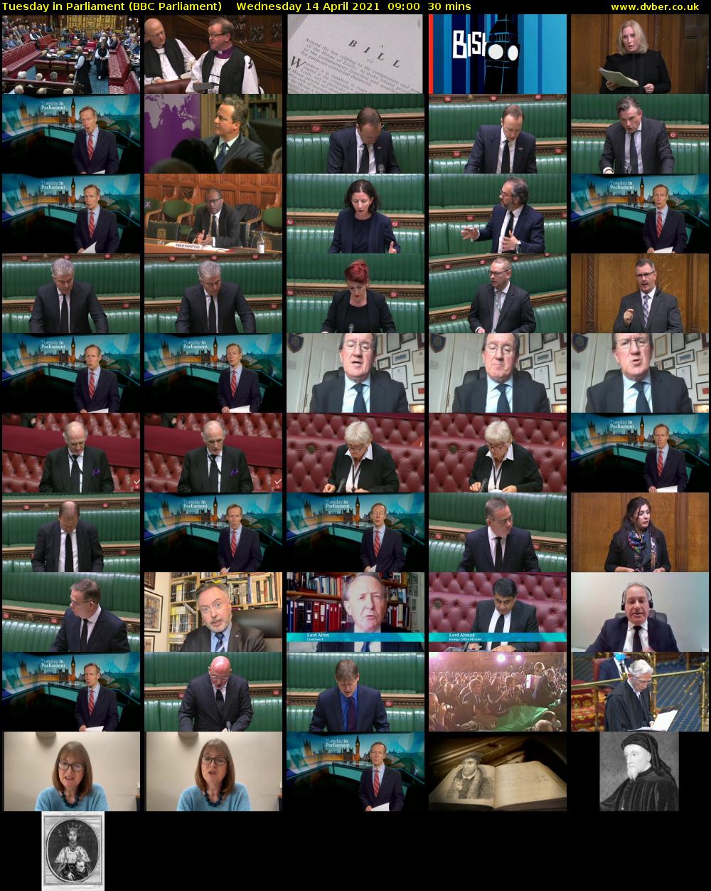 Tuesday in Parliament (BBC Parliament) Wednesday 14 April 2021 09:00 - 09:30