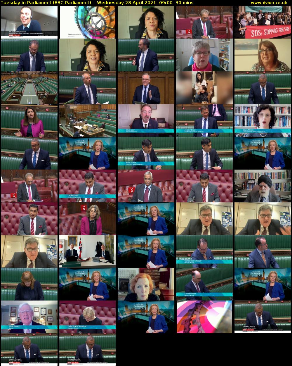 Tuesday in Parliament (BBC Parliament) Wednesday 28 April 2021 09:00 - 09:30