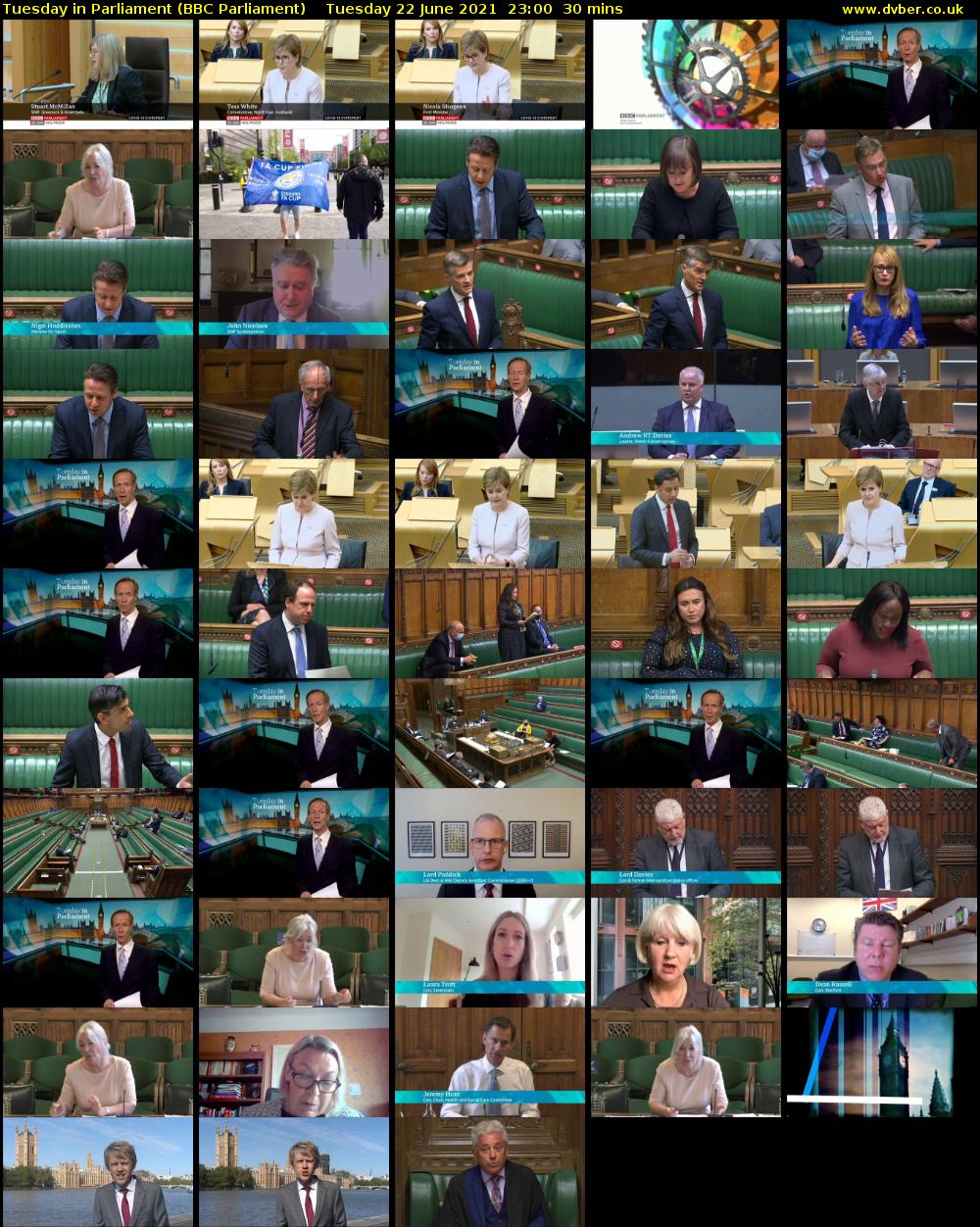 Tuesday in Parliament (BBC Parliament) Tuesday 22 June 2021 23:00 - 23:30