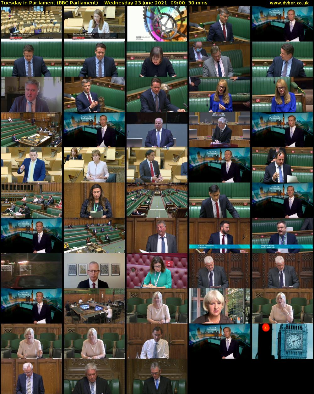 Tuesday in Parliament (BBC Parliament) Wednesday 23 June 2021 09:00 - 09:30