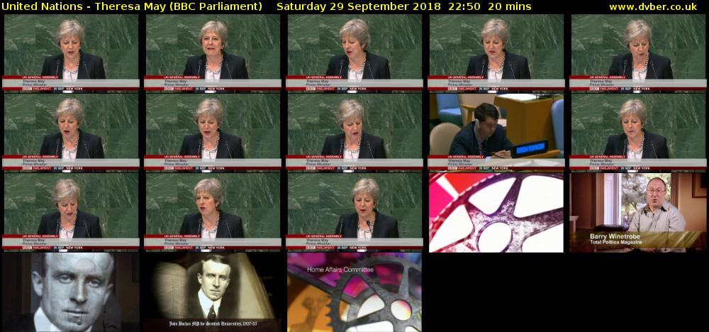 United Nations - Theresa May (BBC Parliament) Saturday 29 September 2018 22:50 - 23:10