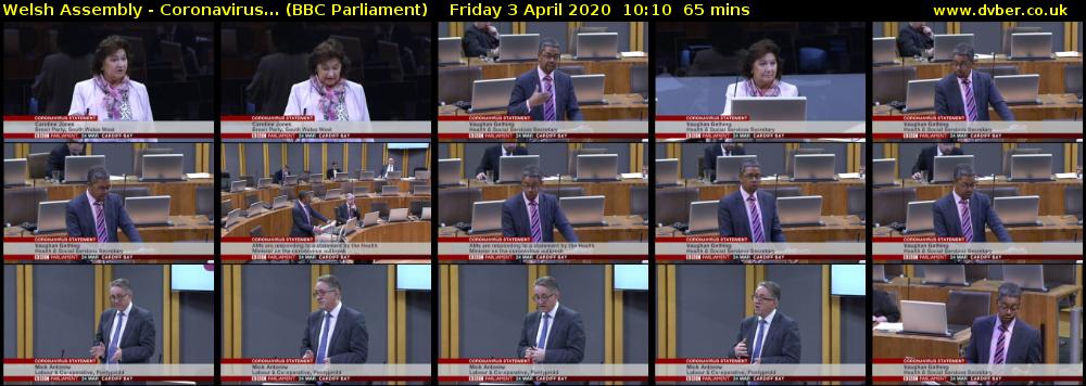 Welsh Assembly - Coronavirus... (BBC Parliament) Friday 3 April 2020 10:10 - 11:15