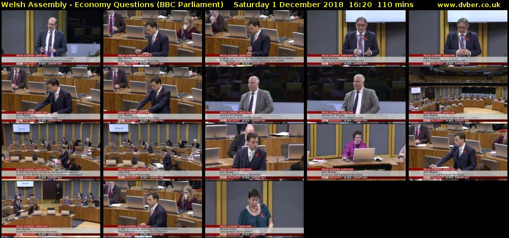 Welsh Assembly - Economy Questions (BBC Parliament) Saturday 1 December 2018 16:20 - 18:10