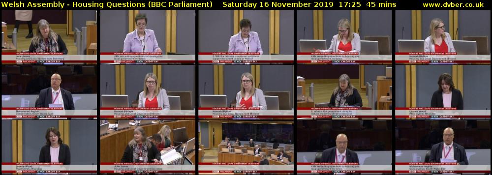 Welsh Assembly - Housing Questions (BBC Parliament) Saturday 16 November 2019 17:25 - 18:10