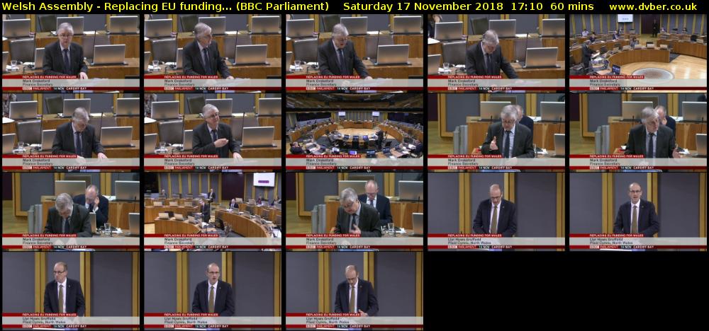Welsh Assembly - Replacing EU funding... (BBC Parliament) Saturday 17 November 2018 17:10 - 18:10