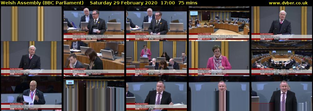 Welsh Assembly (BBC Parliament) Saturday 29 February 2020 17:00 - 18:15